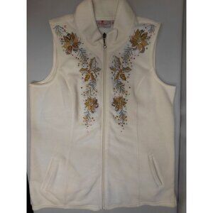 Quacker Factory Womens Embroidered Full Zip Fleece Vest Size M White